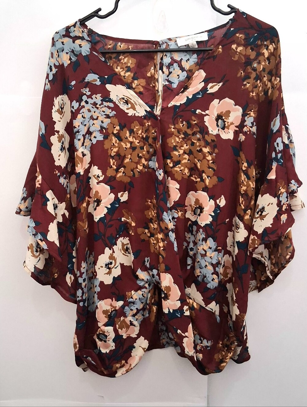 UMGEE Burgundy Floral Split-Neck Blouse Size XL